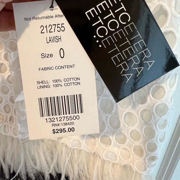 NWT etcetera white sleeveless eyelet top with black & white feather accents | 0 - Picture 4 of 5